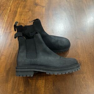 Common Project Lugged Sole Chelsea Black Boots Suede Leather Women’s Sz 37 Fall